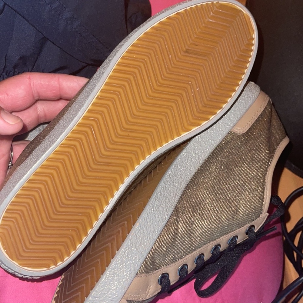 Burberry Gold Leather Trim Casual Lace Tie Sneakers - Picture 9 of 9